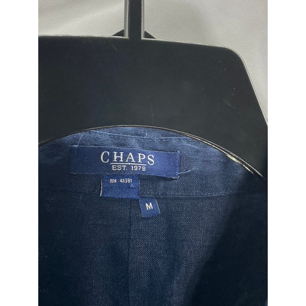 CHAPS EST. 1978 Women's Blue Linen Regular-Fit Button-Up Long Sleeve Top SZ M