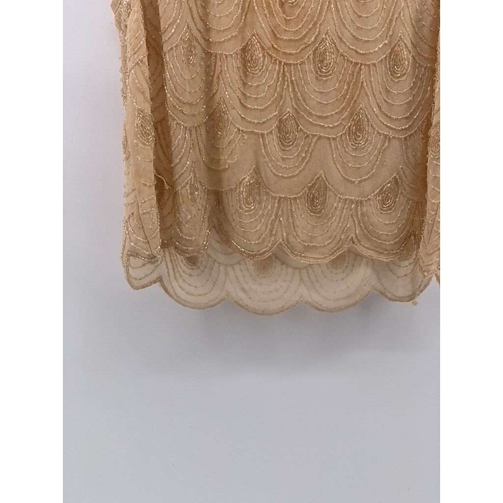 TOPSHOP Women's Beige Beaded Scoop-Neck Sheer Sleeveless Top SZ 6