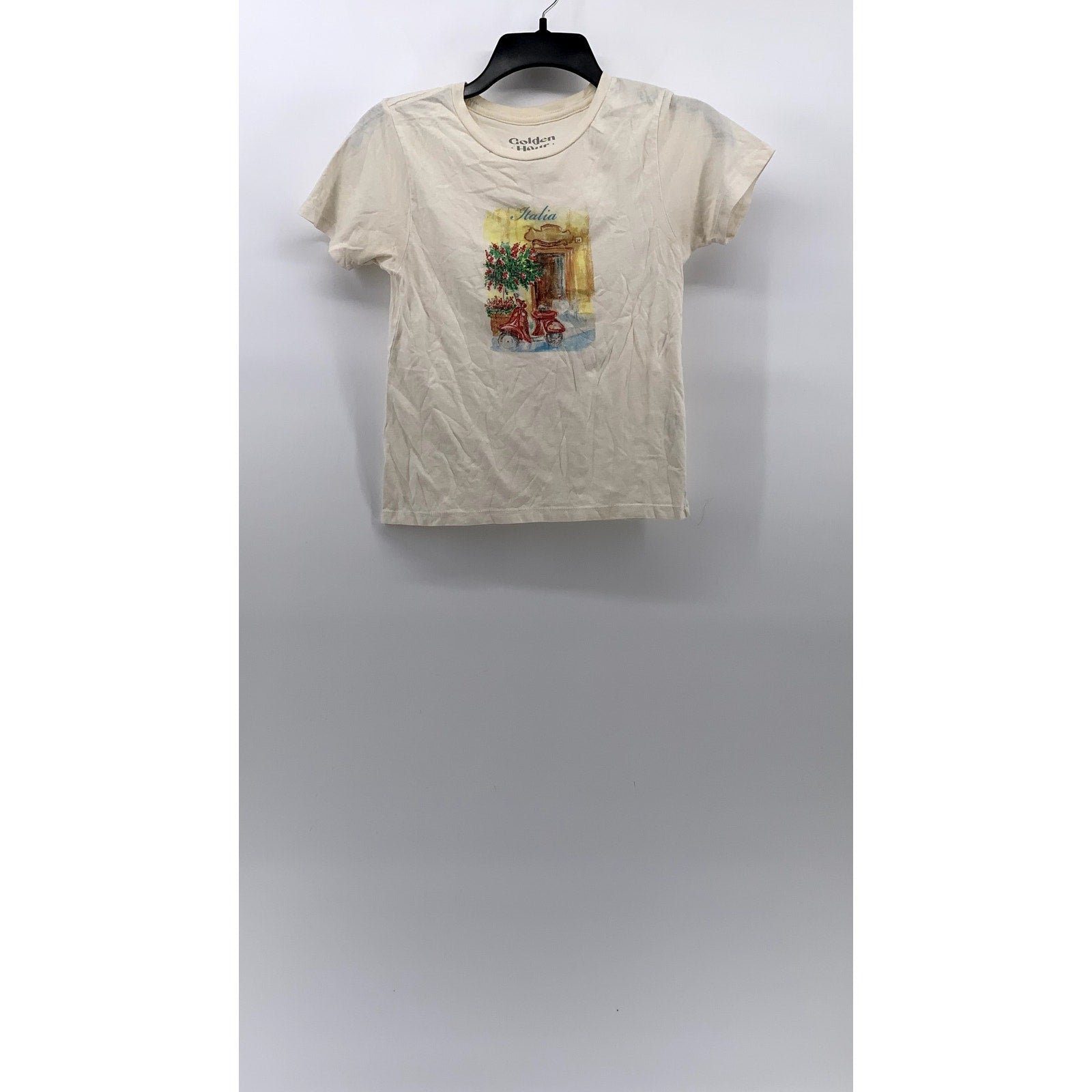 GOLDEN HOUR Women's Cream Italia Graphic Crewneck Short Sleeve Casual Top SZ S