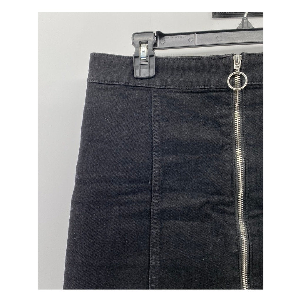 BP. Women's Black Denim Front-Zipper Pocketless Straight Mini Skirt SZ 30