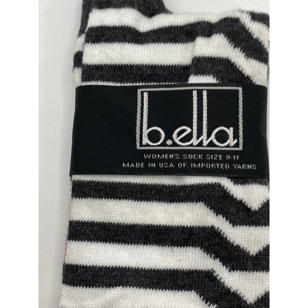 B.ELLA Women's White-Black Heather Striped Betsy Knee High Socks SZ 9-11