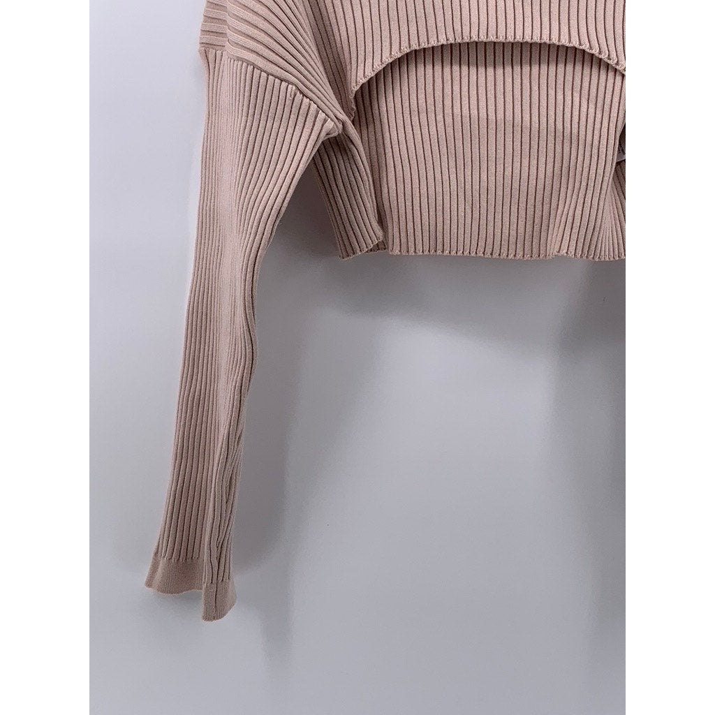 BOHME Women's Beige Ribbed Pullover Cutout Shrug Sweater SZ S