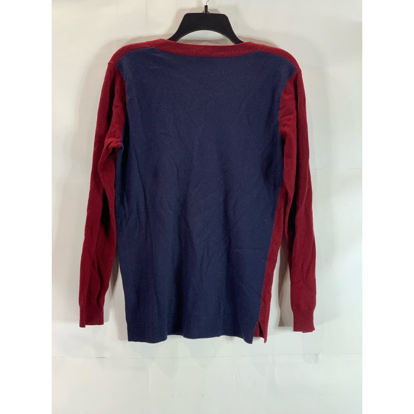 J. CREW FACTORY Women's Burgundy/Navy V-Neck Colorblock Tunic Sweater SZ M