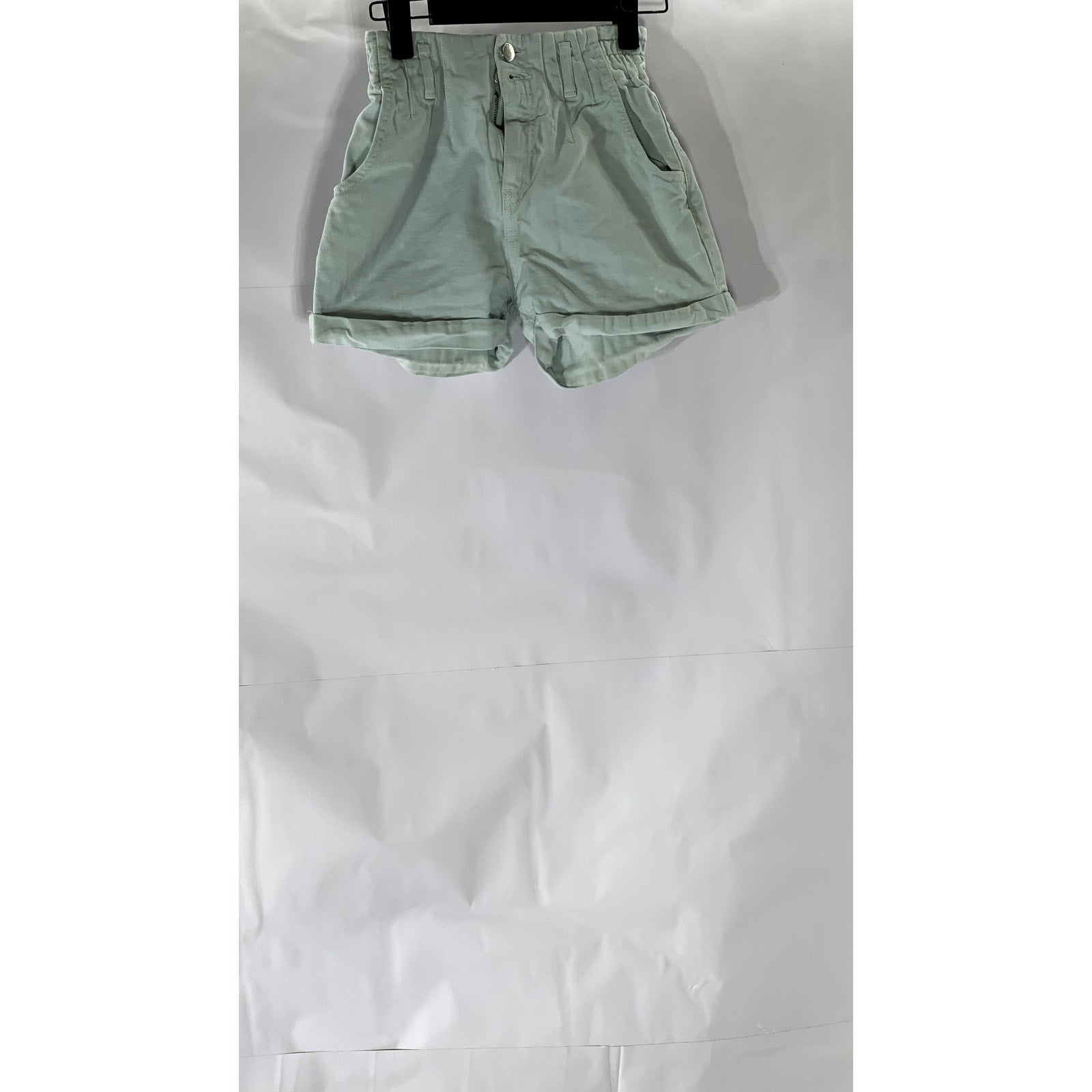 ZARA Girls' Light Blue Denim Button-Front Paperbag Shorts SZ 9