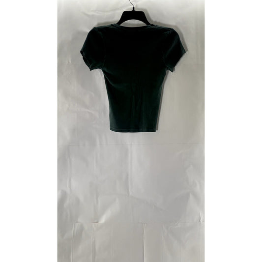 BRANDY MELVILLE Women's Dark Green Ribbed V-Neck Short Sleeve Top SZ XS