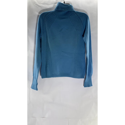 DELLE CELLE Women's Vintage Blue Virgin Wool Knit Turtleneck Sweater SZ 46