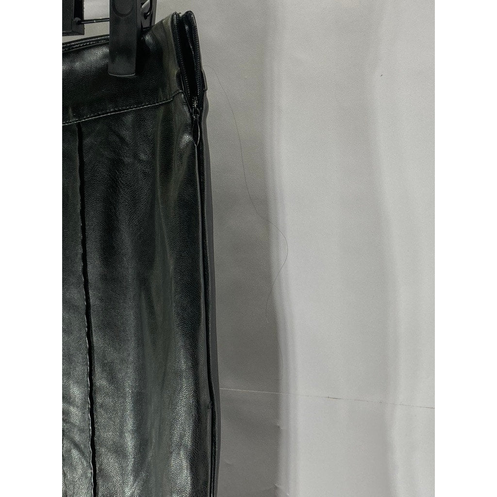 PRINCESS POLLY Women's Black Solid Braden Faux-Leather Wide-Leg Pull-On Pant SZ6