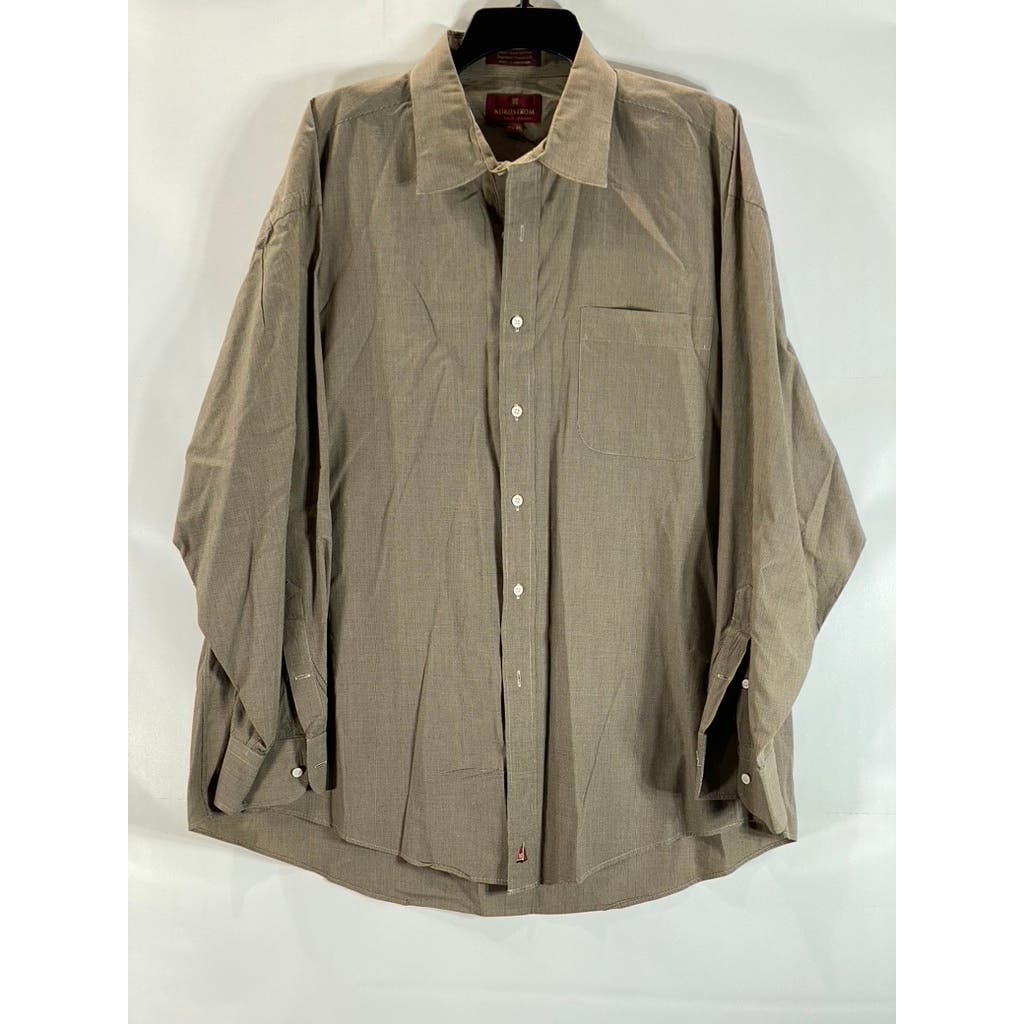 NORDSTROM Men's Brown Printed Relaxed Classic Button-Up Dress Shirt SZ 17.5/34