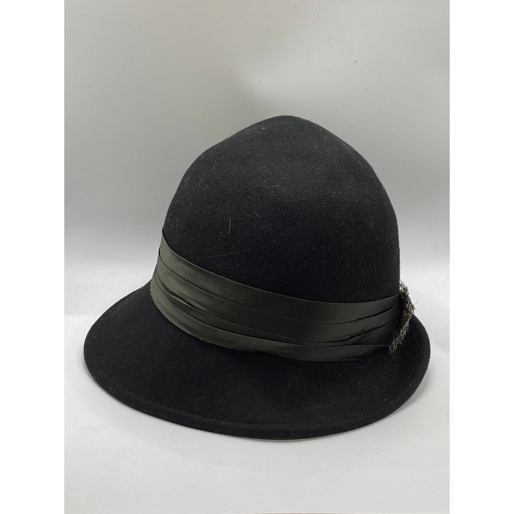 GOORIN BROS. Women's Black Wool Feather Derby Fedora Bowler Hat SZ M