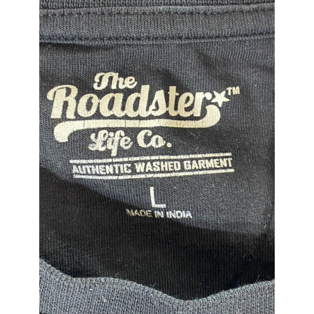 THE ROADSTER LIFE CO. Men's Black Solid Casual Crewneck Short Sleeve T-Shirt SZL