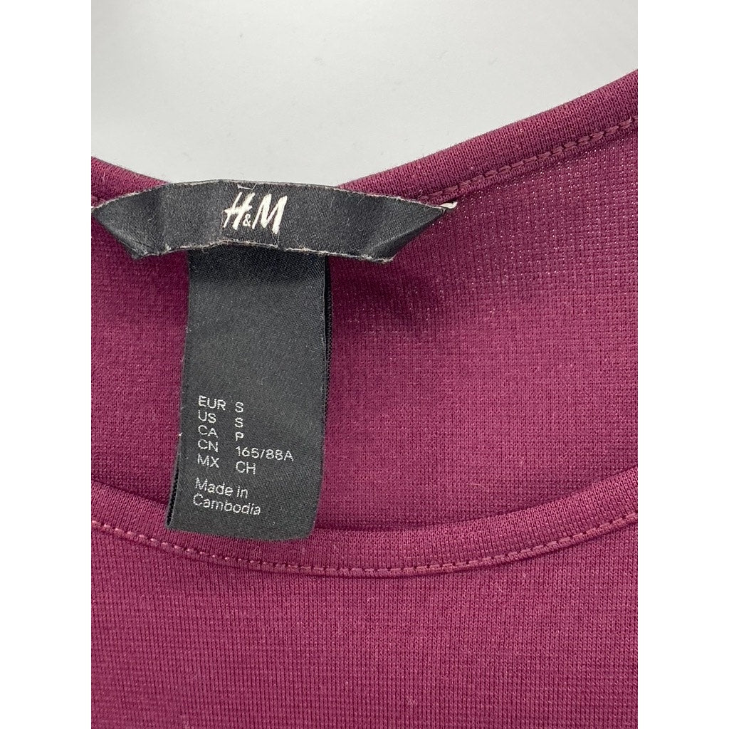 H&M Women's Burgundy Crewneck Long Sleeve Bodycon Midi Dress SZ S