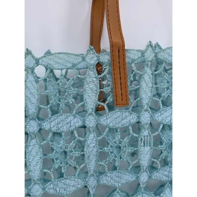 ZINGARA Women's Light Blue Floral Square Lace Large Tote Bag