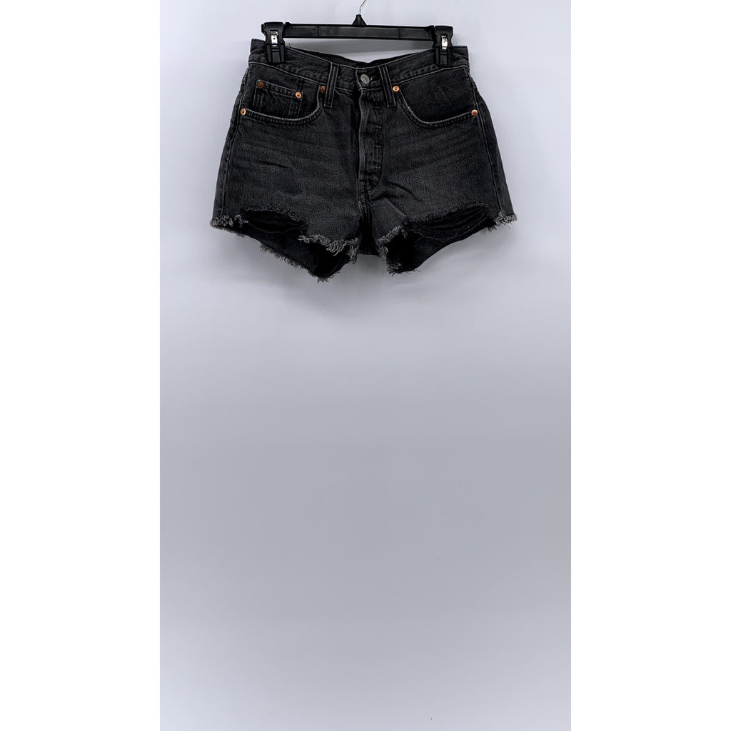 LEVI'S Women's Black Denim Distressed 501 Shorts SZ 26