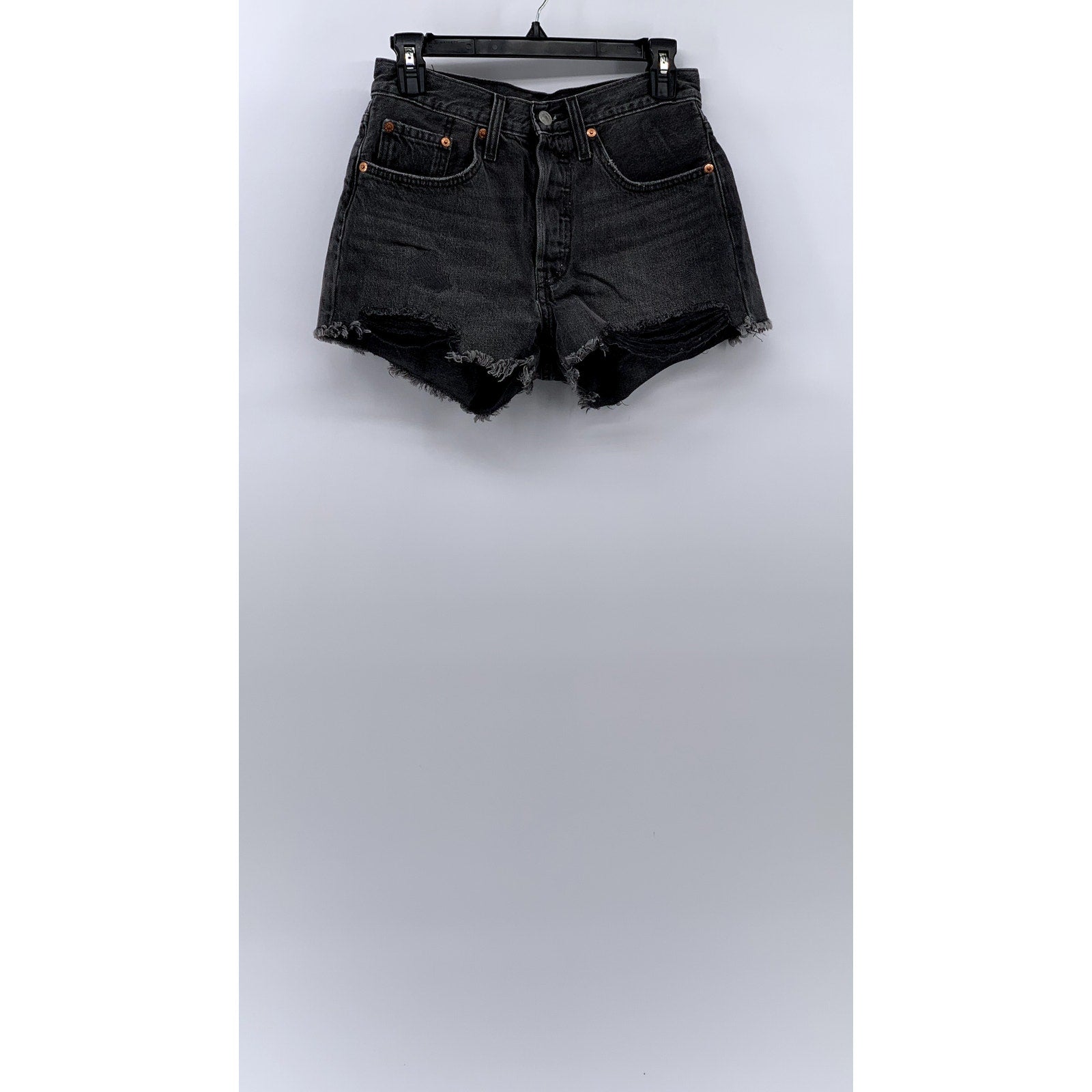 LEVI'S Women's Black Denim Distressed 501 Shorts SZ 26