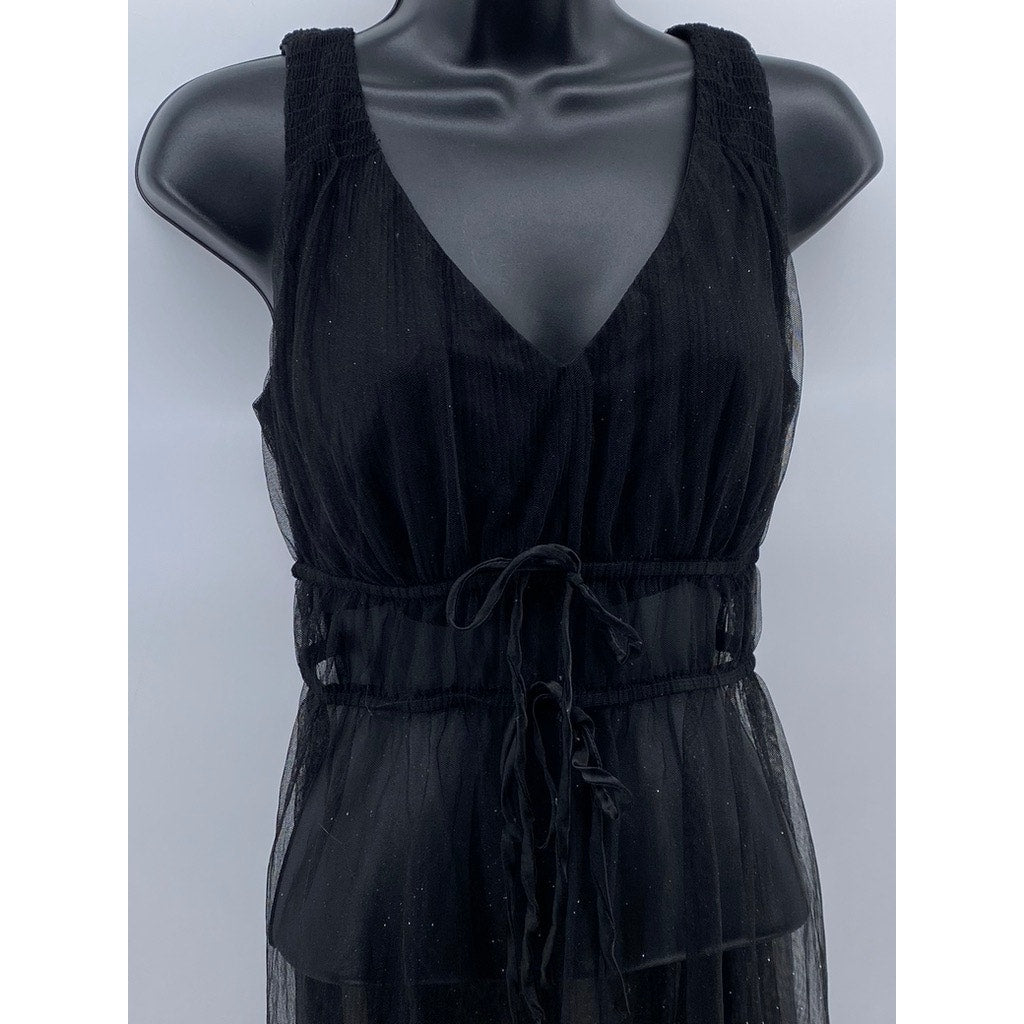 RABBIT RABBIT RABBIT DESIGNS Women's Black Sheer A-Line V-Neck Midi Dress SZ 6