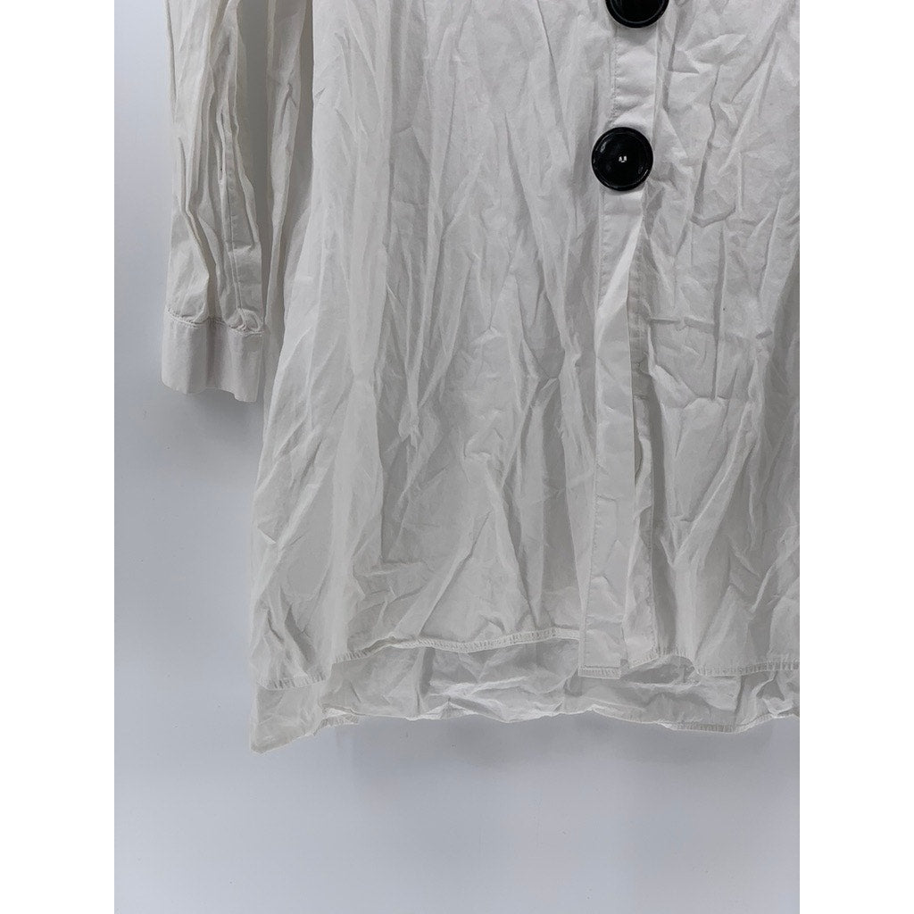 ZARA Women's White Long Sleeve Cotton Split Neck Button-Detail Tunic Top SZ L