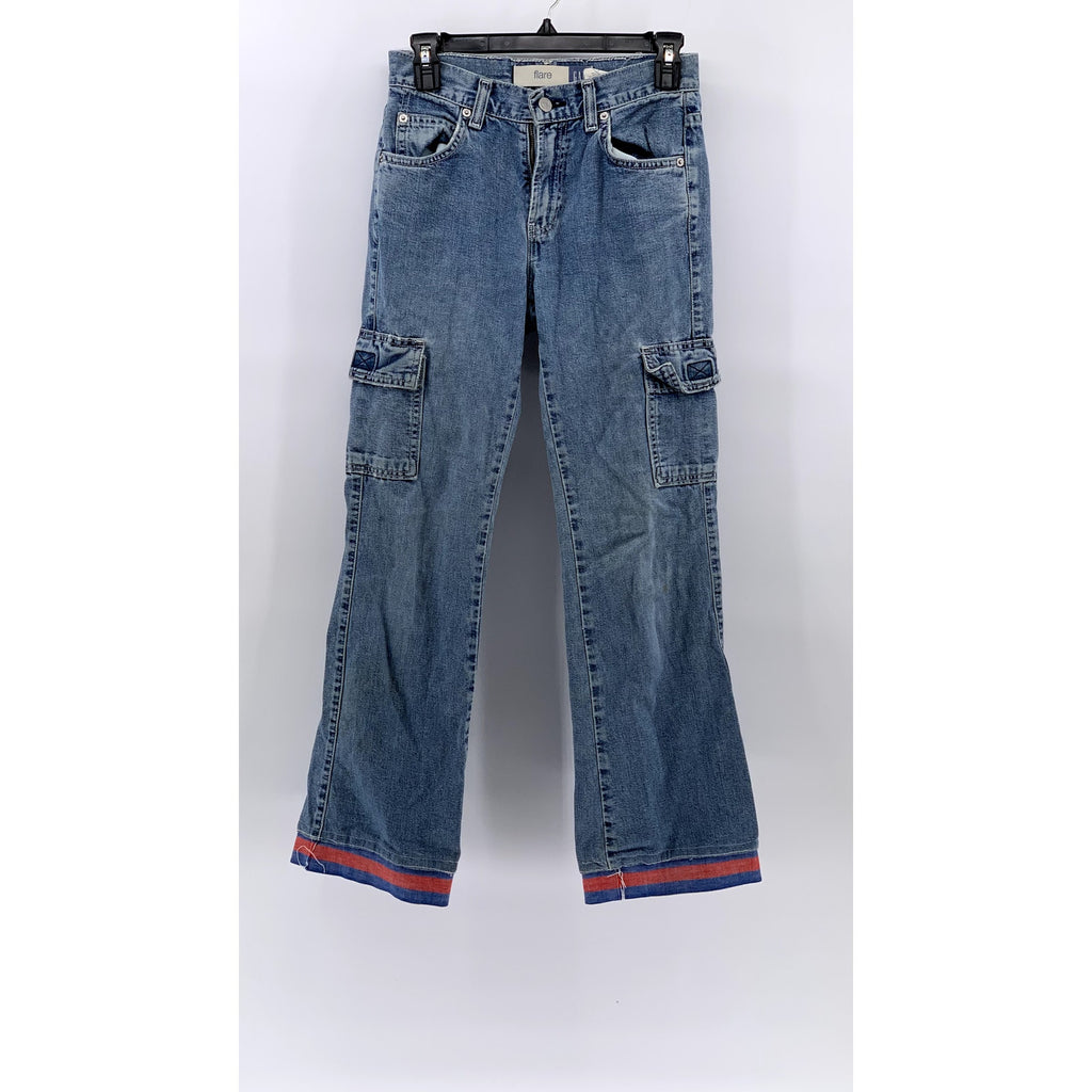 GAP Women's Blue Denim Flare Leg Cargo Jeans SZ 1
