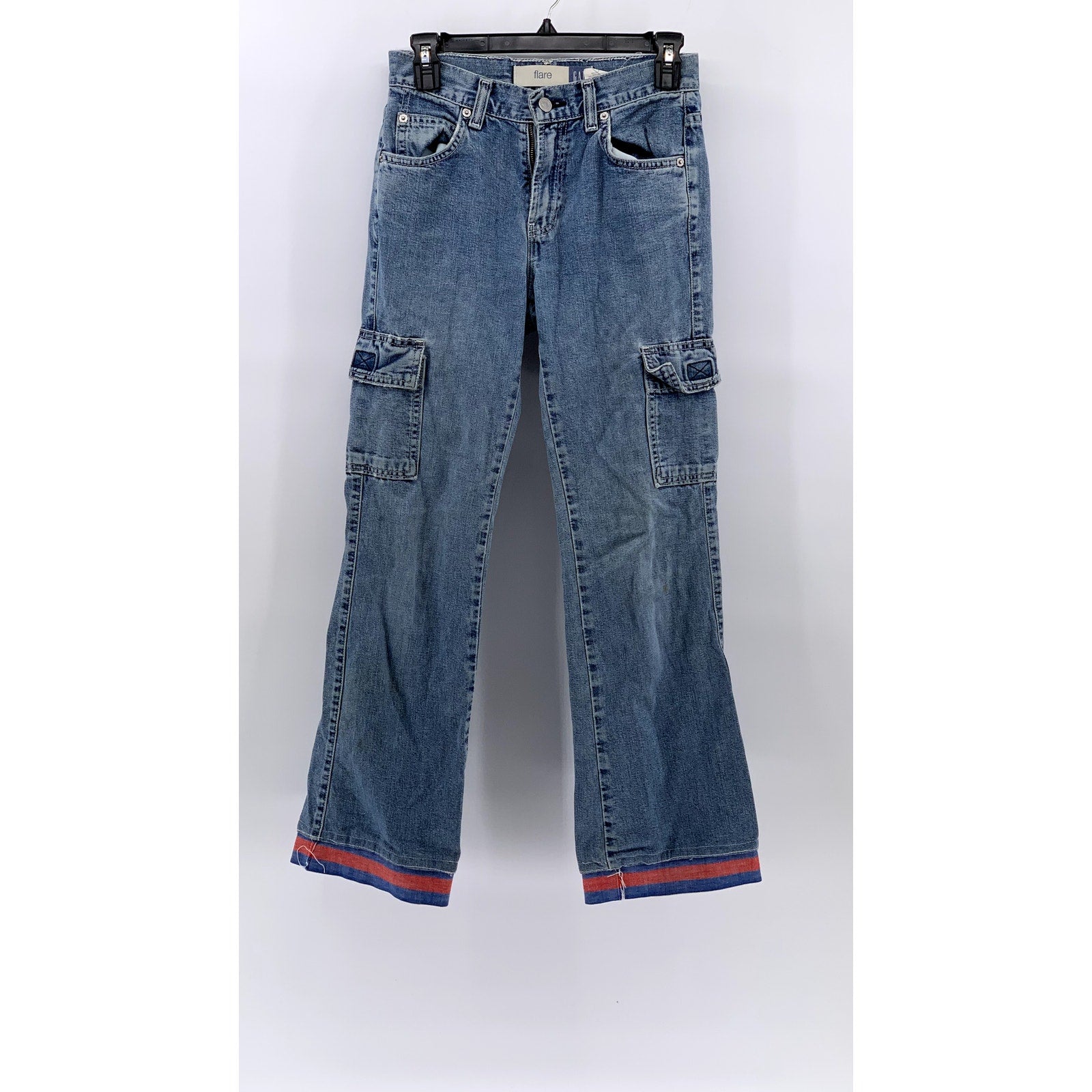 GAP Women's Blue Denim Flare Leg Cargo Jeans SZ 1