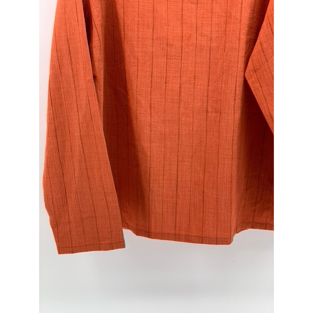 UVARAJ Jash Creation Men's Orange Stripe Split-Neck Long Sleeve Shirt SZ 44(L)