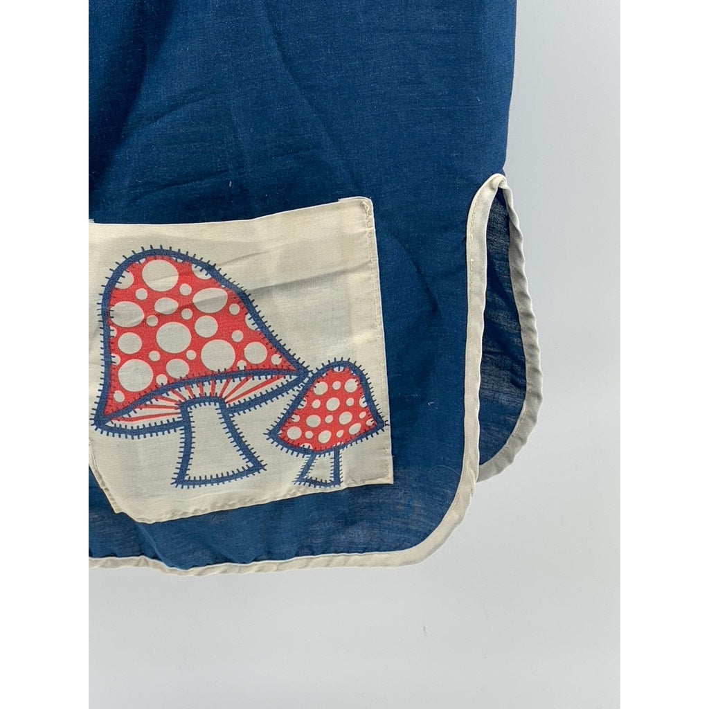 UNBRANDED Women's Vintage Blue-Red Mushroom Button-Up V-Neck Apron SZ OS