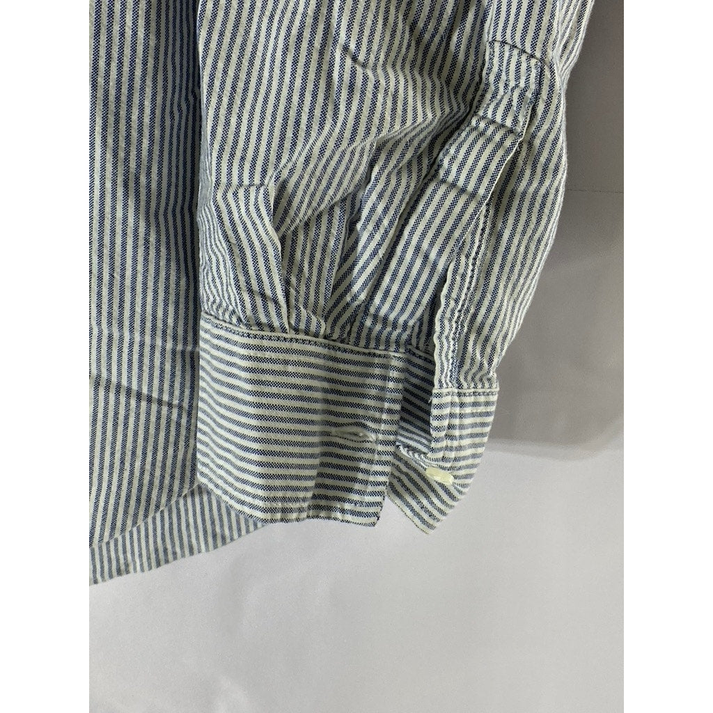 BEACHLUNCHLOUNGE Women's Blue-White Striped Regular-Fit Button-Up Top SZ M