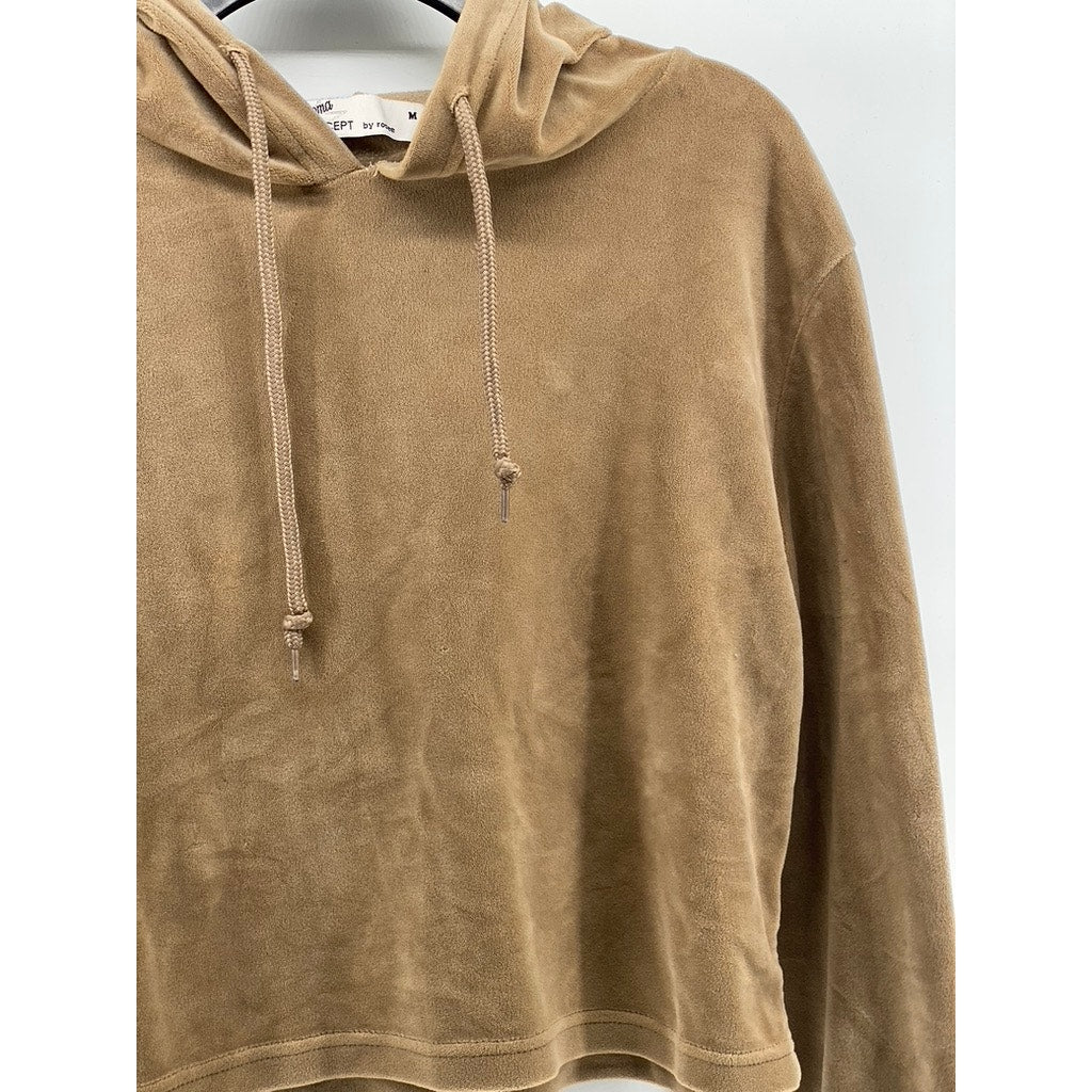 ROMA CONCEPTS By ROSEE Women's Brown Faux Suede Pullover Cropped Hoodie SZ M