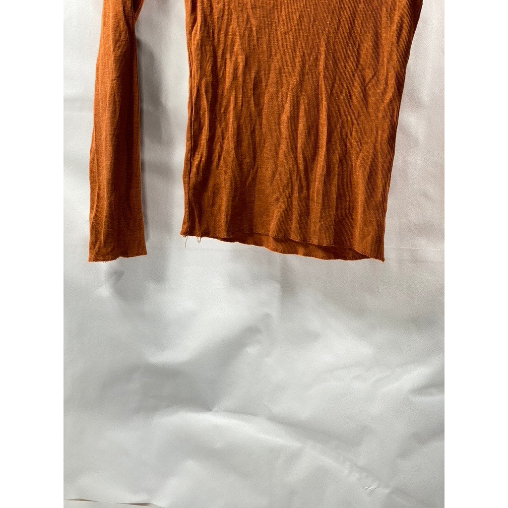 WILD FABLE X TARGET Women's Burnt Orange Crewneck Ribbed Long Sleeve Top SZ 2XS