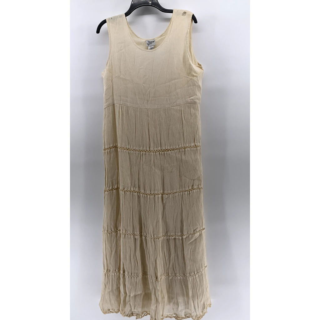 MIDNIGHT VELVET Women's Vintage Tan Scoop-Neck Sleeveless Tiered Maxi Dress SZ L