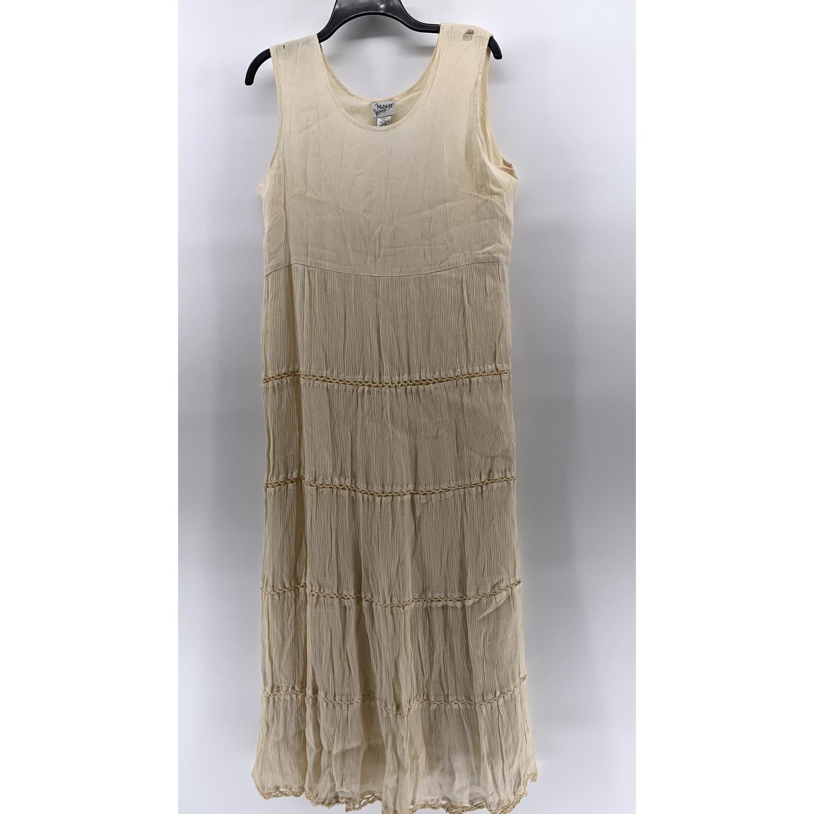 MIDNIGHT VELVET Women's Vintage Tan Scoop-Neck Sleeveless Tiered Maxi Dress SZ L
