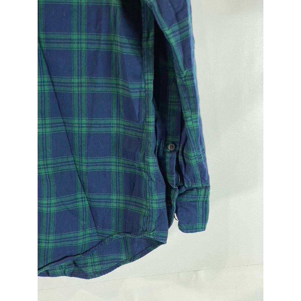 J. CREW Women's Green/Blue Plaid Boyfit Button-Up Long Sleeve Top SZ XS