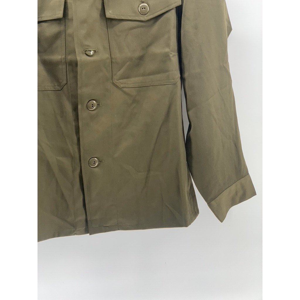 HEERESEIGENTUM Men's Vintage Olive Green Button-Up Long Sleeve Slama Shirt SZ M