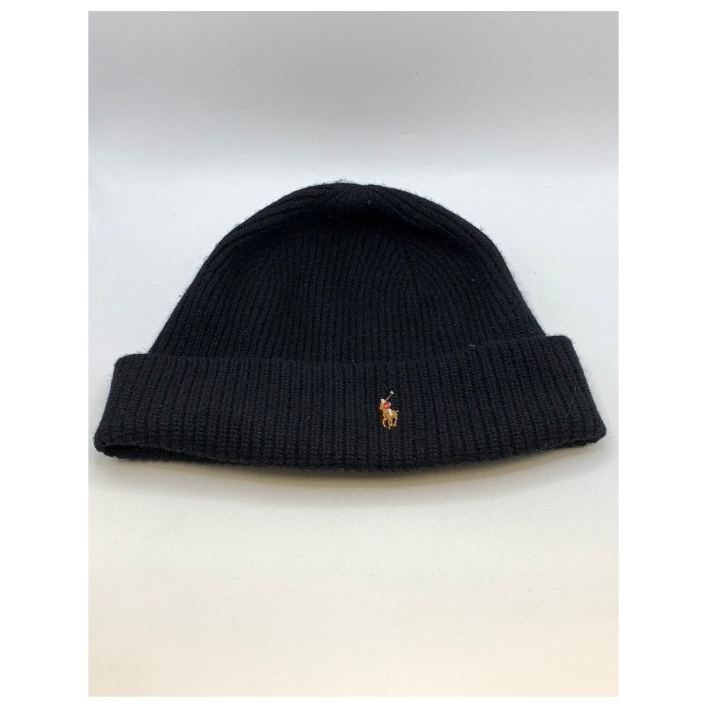 POLO RALPH LAUREN Men's Black Ribbed Embroidered Logo Beanie SZ OS