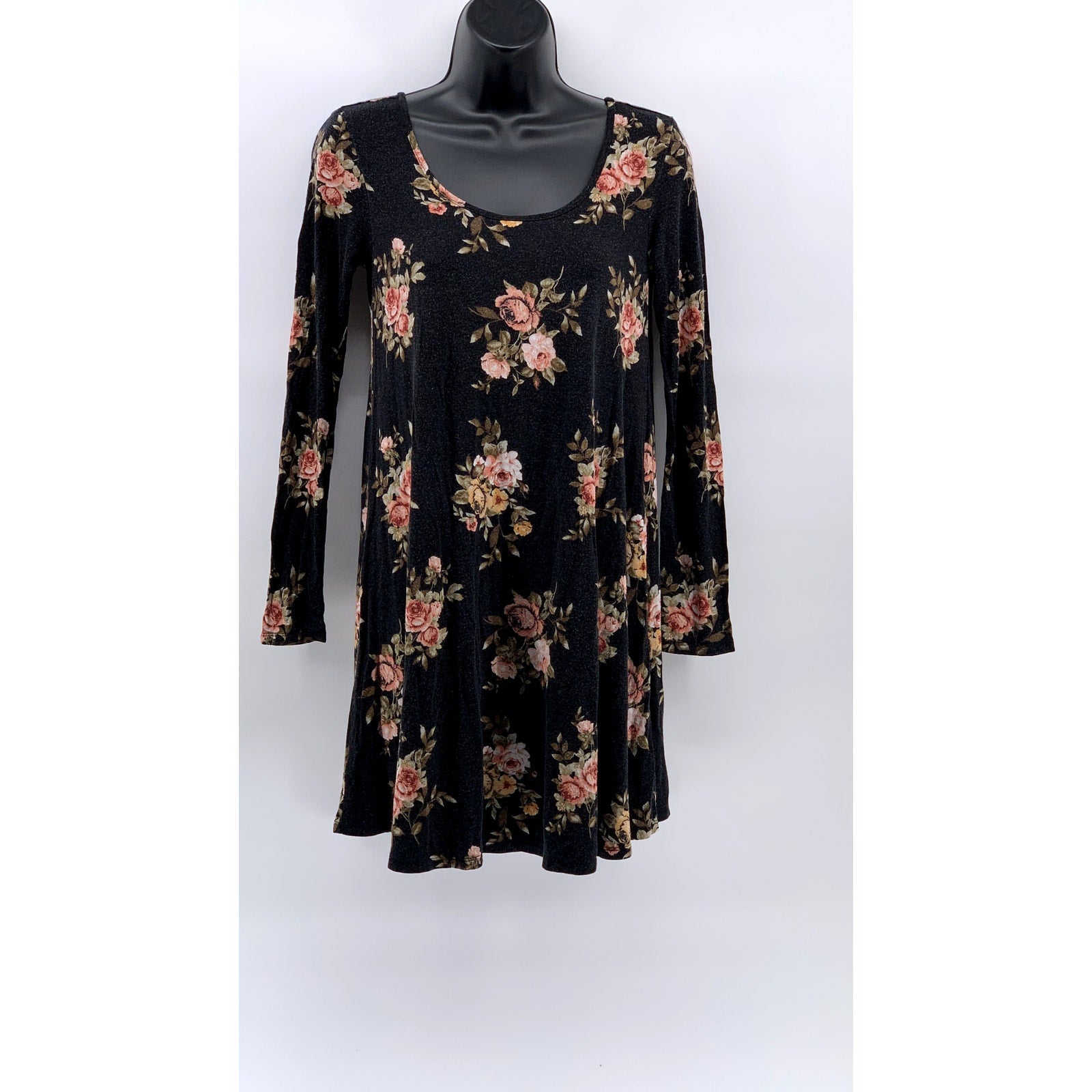 FOREVER 21 Women's Black Floral Print Long Sleeve Dress SZ XS
