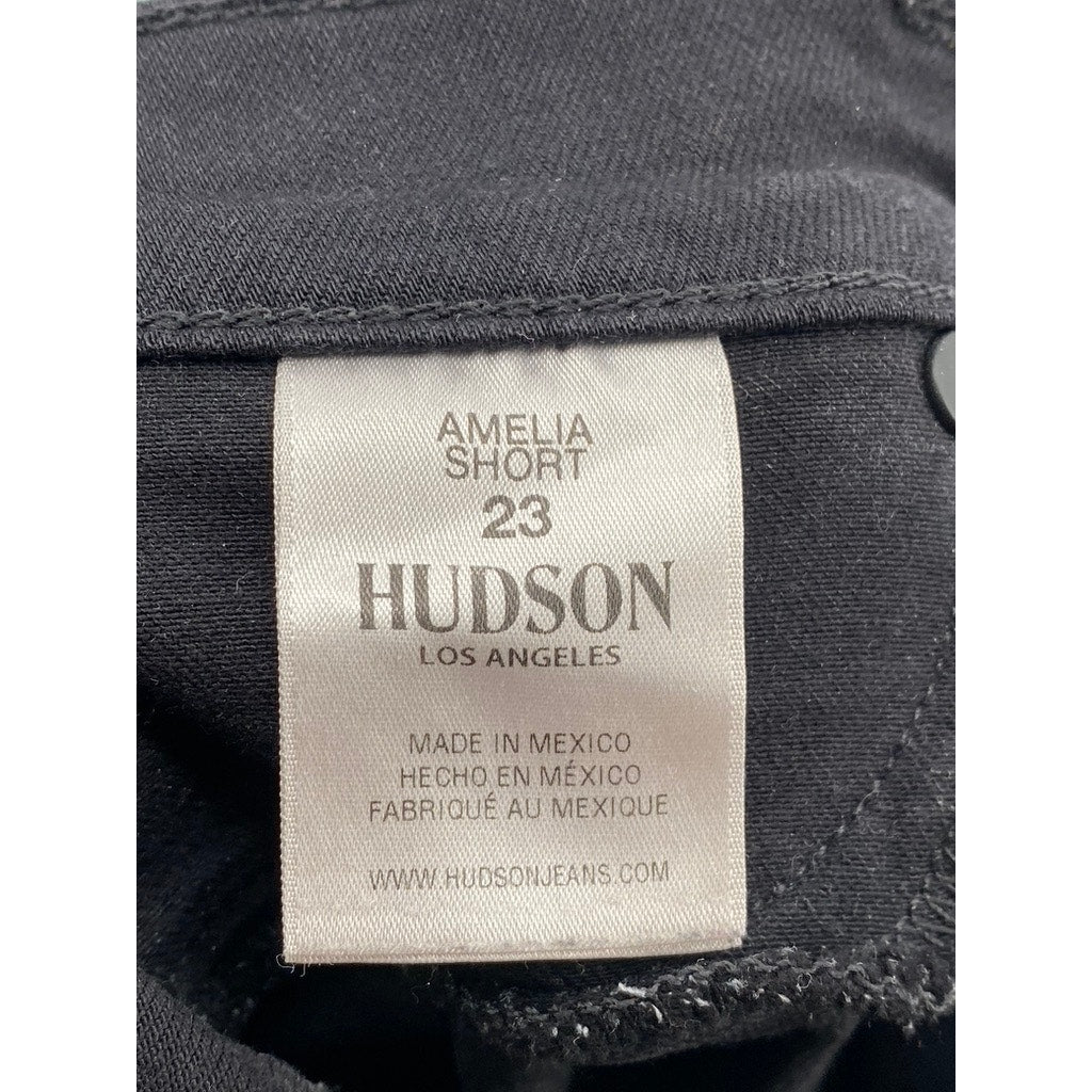 HUDSON LOS ANGELES Women’s Black Denim Five-Pocket Raw-Hem Amelia Shorts SZ 23