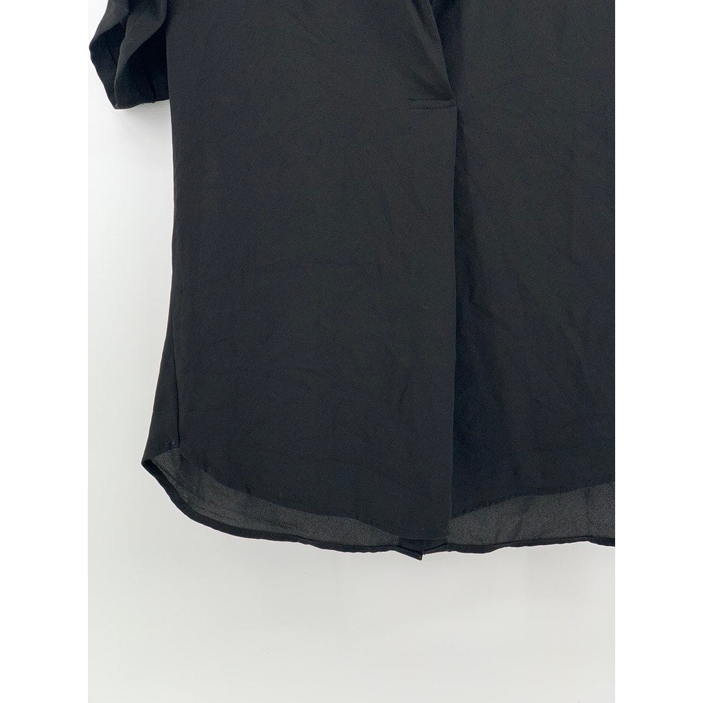 ALL IN FAVOR Women's Black Sheer Button-Up Short Sleeve Top SZ XS