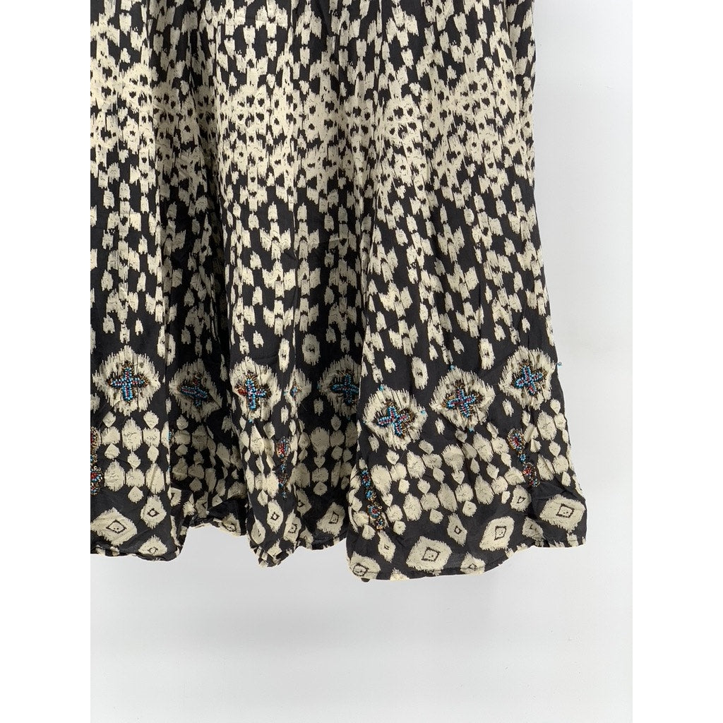 STYLE & CO Women's Plus Black-Beige Printed Beaded Skirt SZ 2X