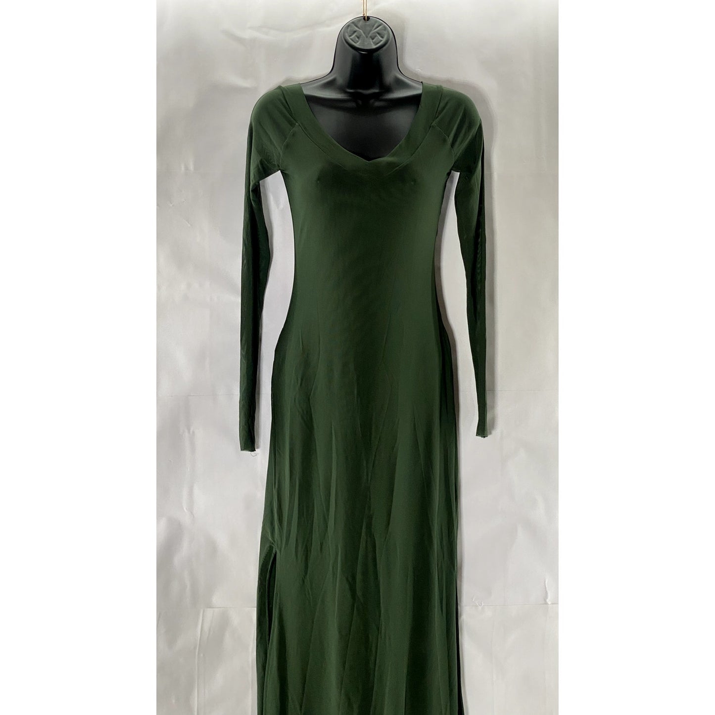 SILENCE + NOISE Women's Dark Green Dylan Off-The-Shoulder Sheer Maxi Dress SZ M