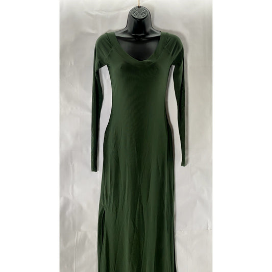 SILENCE + NOISE Women's Dark Green Dylan Off-The-Shoulder Sheer Maxi Dress SZ M