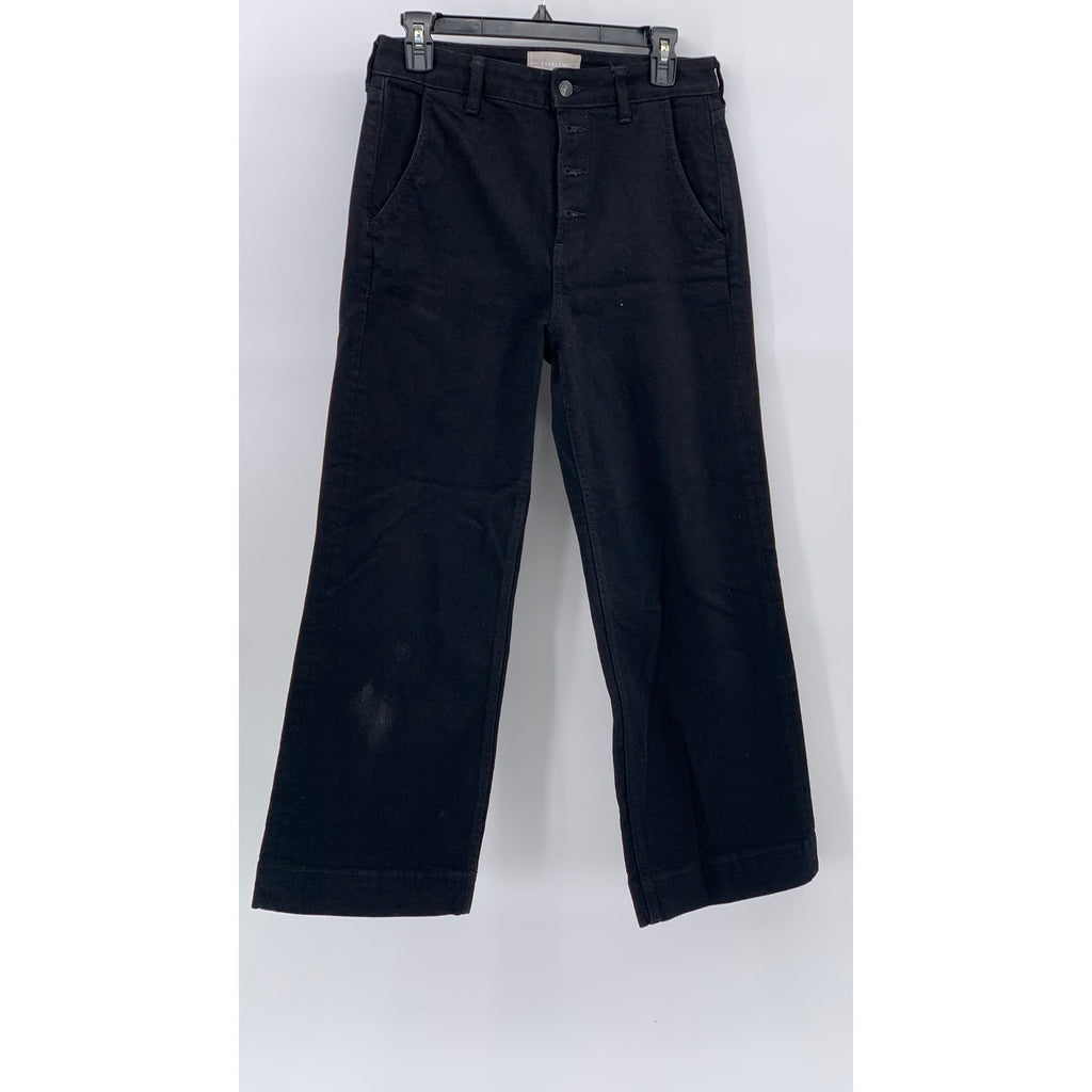 EVERLANE Women's Black Solid Denim Button-Fly The Wide Leg Ankle Jeans SZ 29