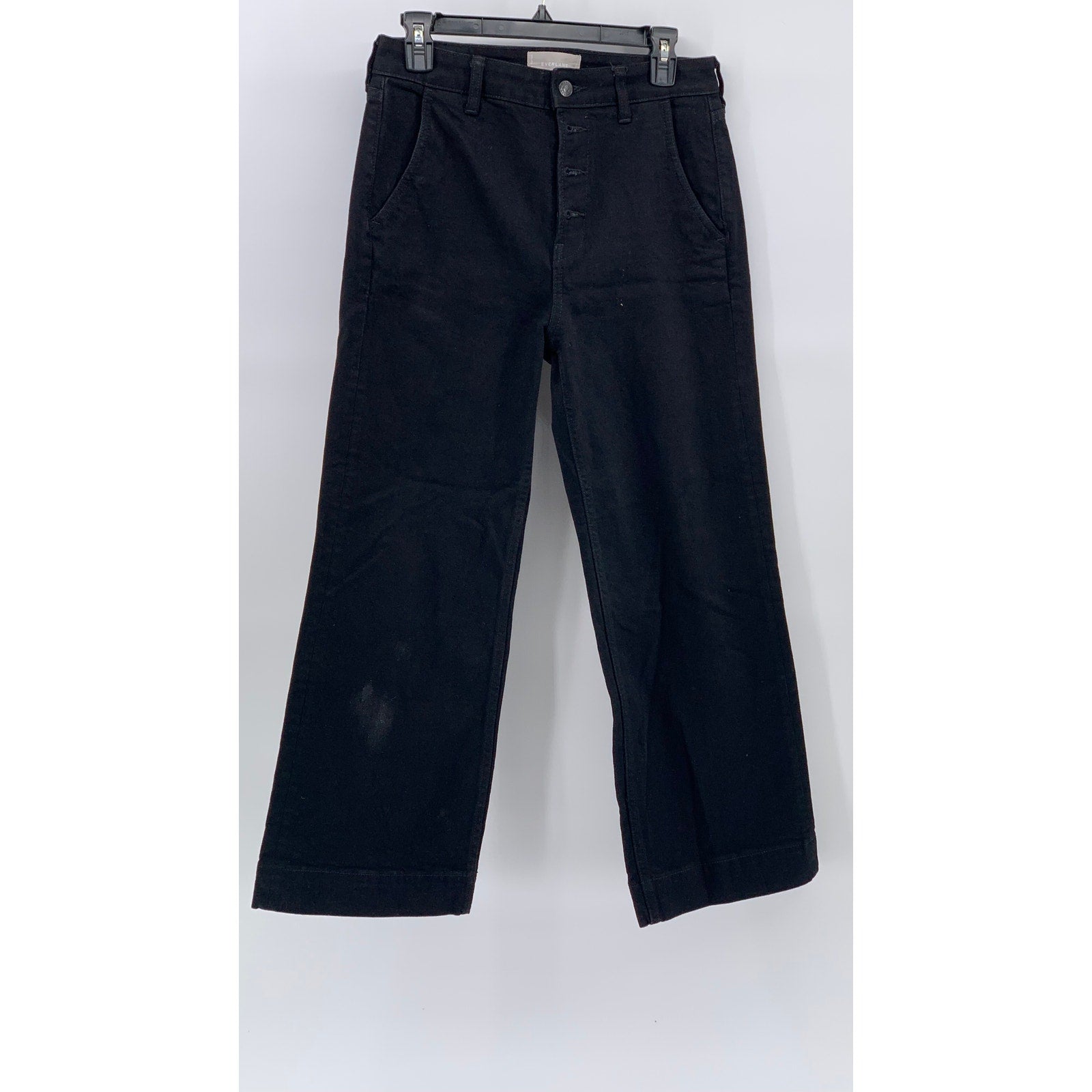 EVERLANE Women's Black Solid Denim Button-Fly The Wide Leg Ankle Jeans SZ 29