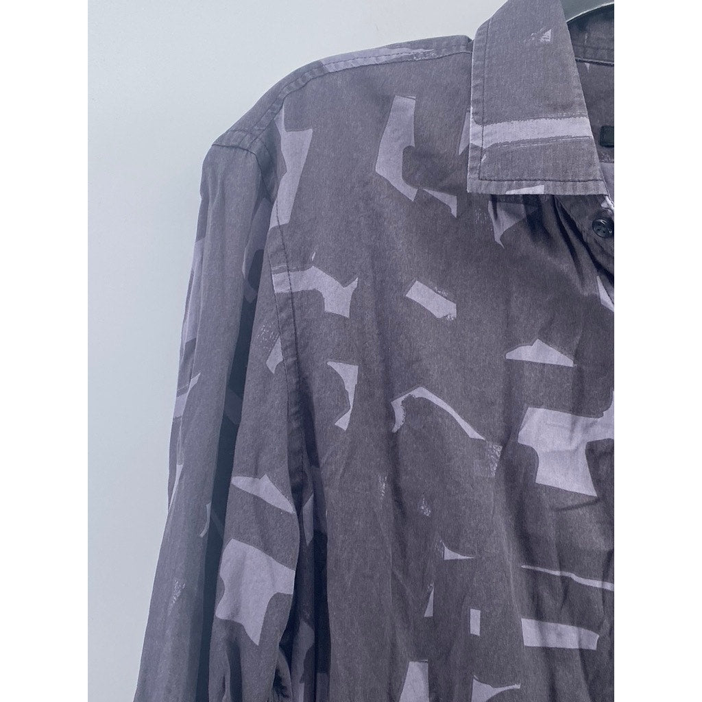 C31 ROTC Men's Gray Printed Regular-Fit Button-Up Long Sleeve Shirt SZ 42(L)