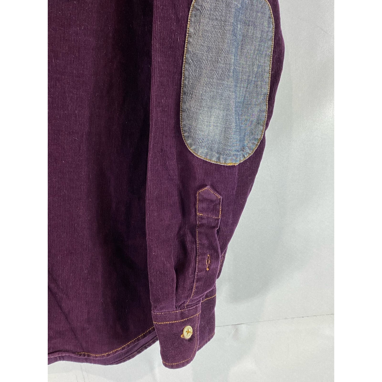 TED BAKER LONDON Men's Burgundy Corduroy Elbow-Patch Button-Up Shirt SZ 4(US/L)