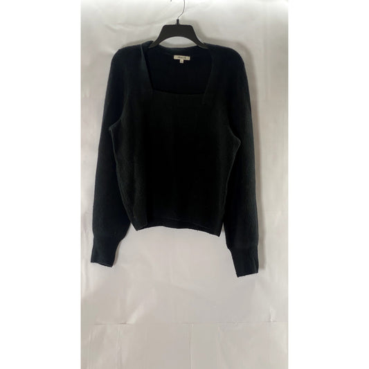 MADEWELL Women's Black Coziest Yarn Melwood Square-Neck Long Sleeve Sweater SZ L