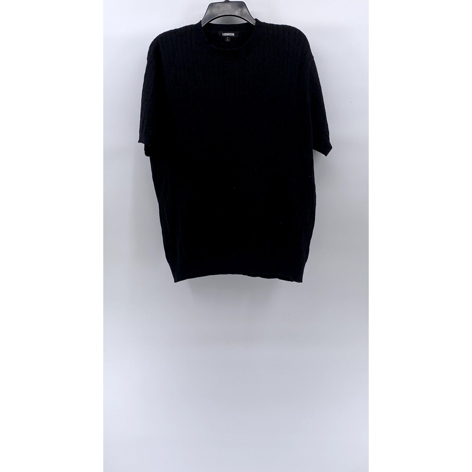 LANDMUSEUM Men's Black Cable Knit Crewneck Short Sleeve Shirt SZ L