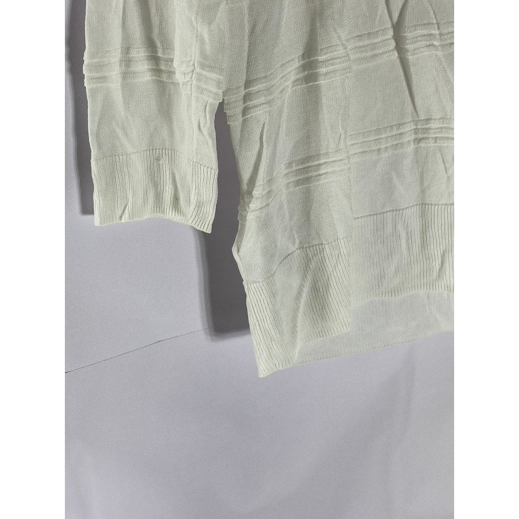 LEO & SAGE Women's White V-Neck Knit 3/4 Sleeve Top SZ M
