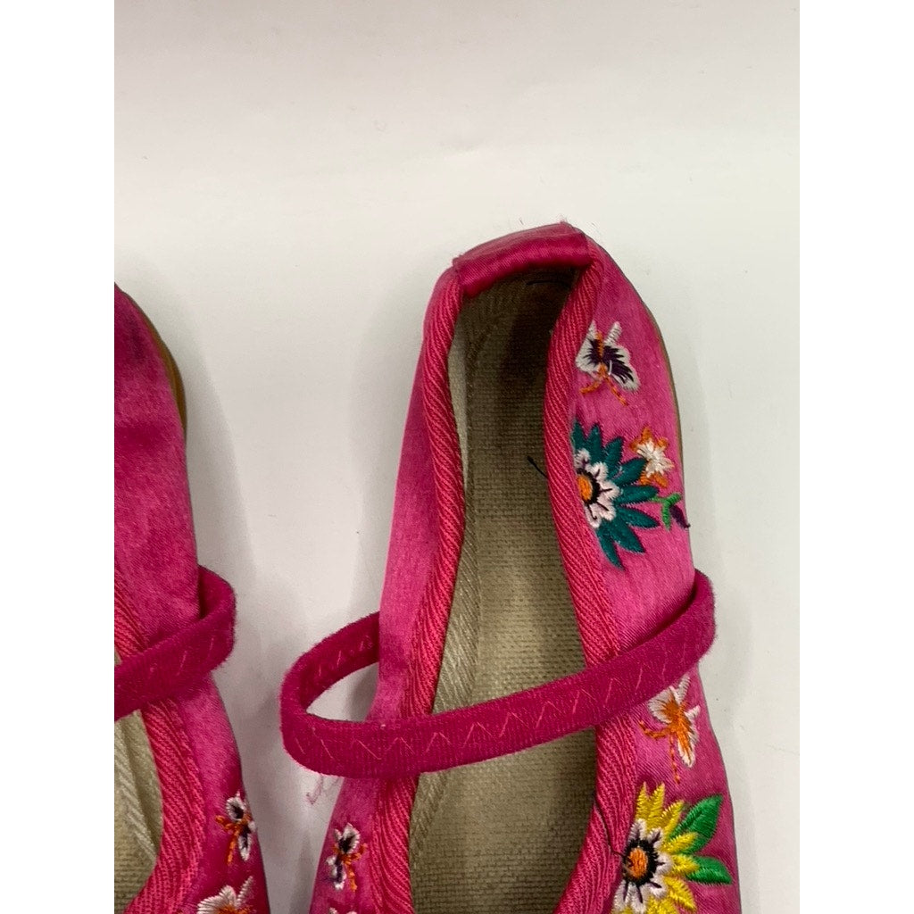 UNBRANDED Baby's Pink Satin Floral Embroidered Mary Janes SZ 26(7)