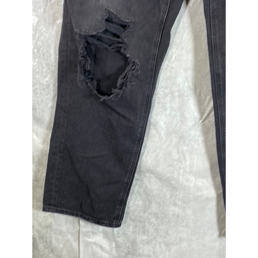 AMERICAN EAGLE Women's Long Black Distressed High-Rise Girlfriend Jeans SZ 12L