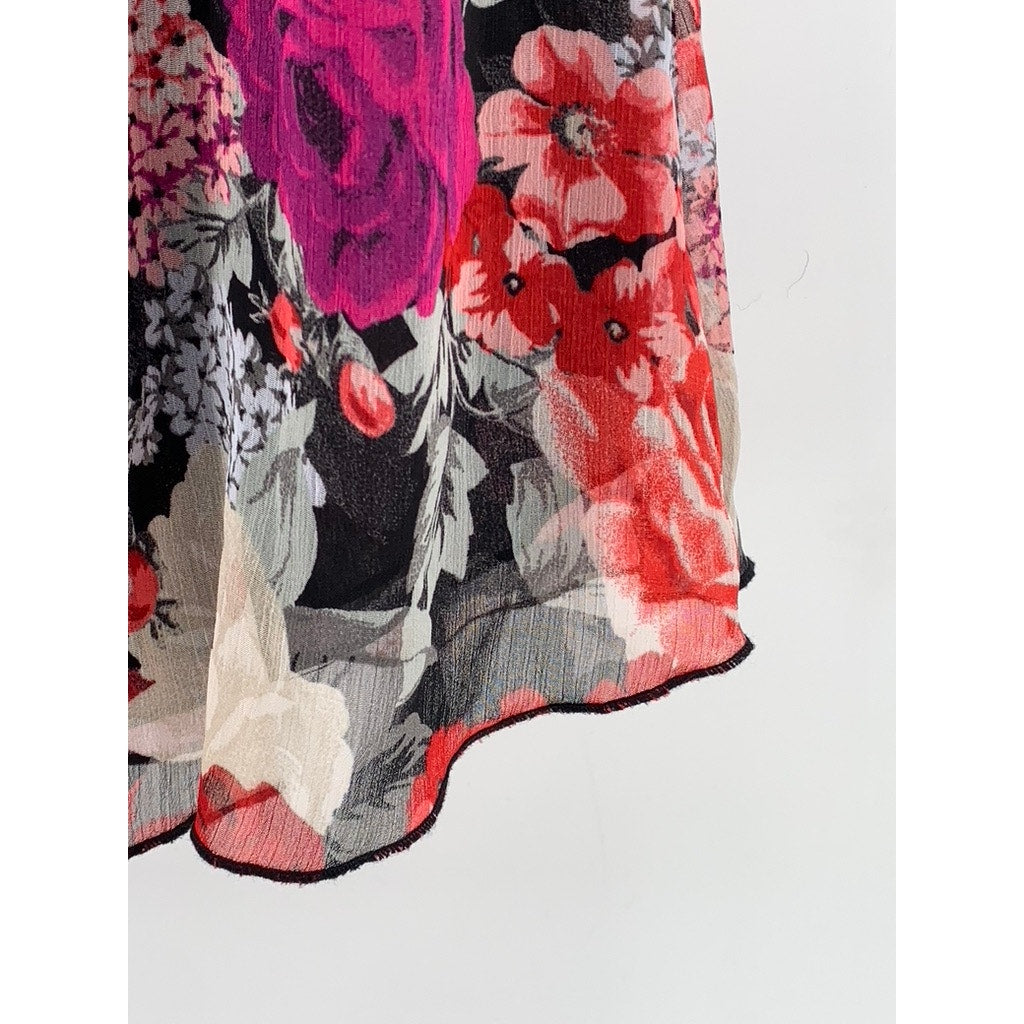 DYNAMITE Women's Black-Pink Floral Halter Sheer Top SZ S