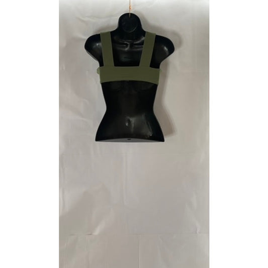 WE WORE WHAT Women's Solid Army Green Straight-Neck Bandeau Sport Bra SZ S