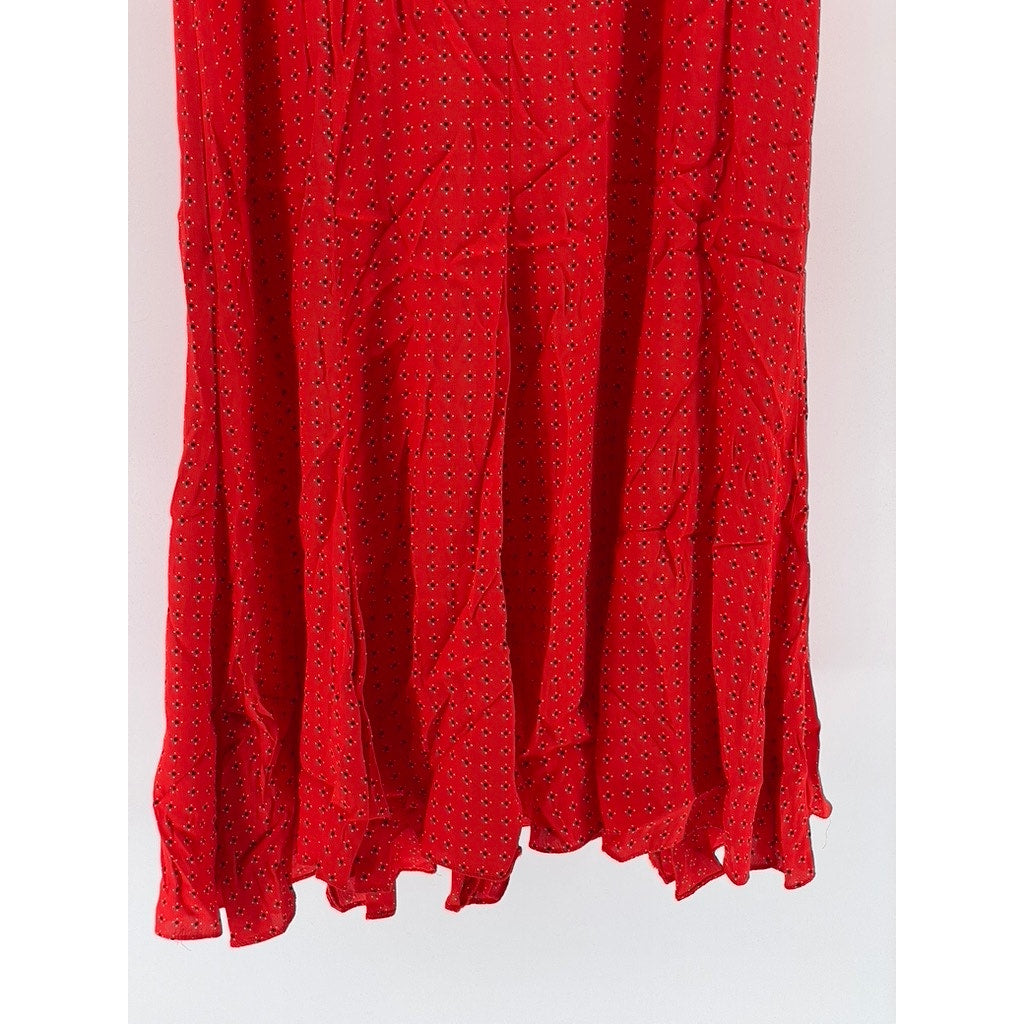 LIZ CLAIBORNE Women's Red Printed Short Sleeve Button-Up Midi Shirt Dress SZ 4